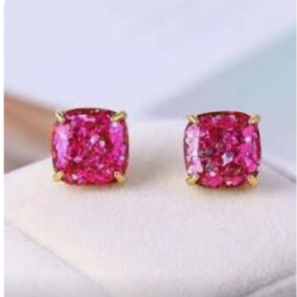 kate spade new york Small Square Pink Multi-Glitter Stud Earrings